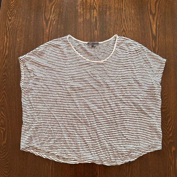 Vince Black and Light grey Striped knit short sleeve sweater- women’s L - Picture 1 of 6